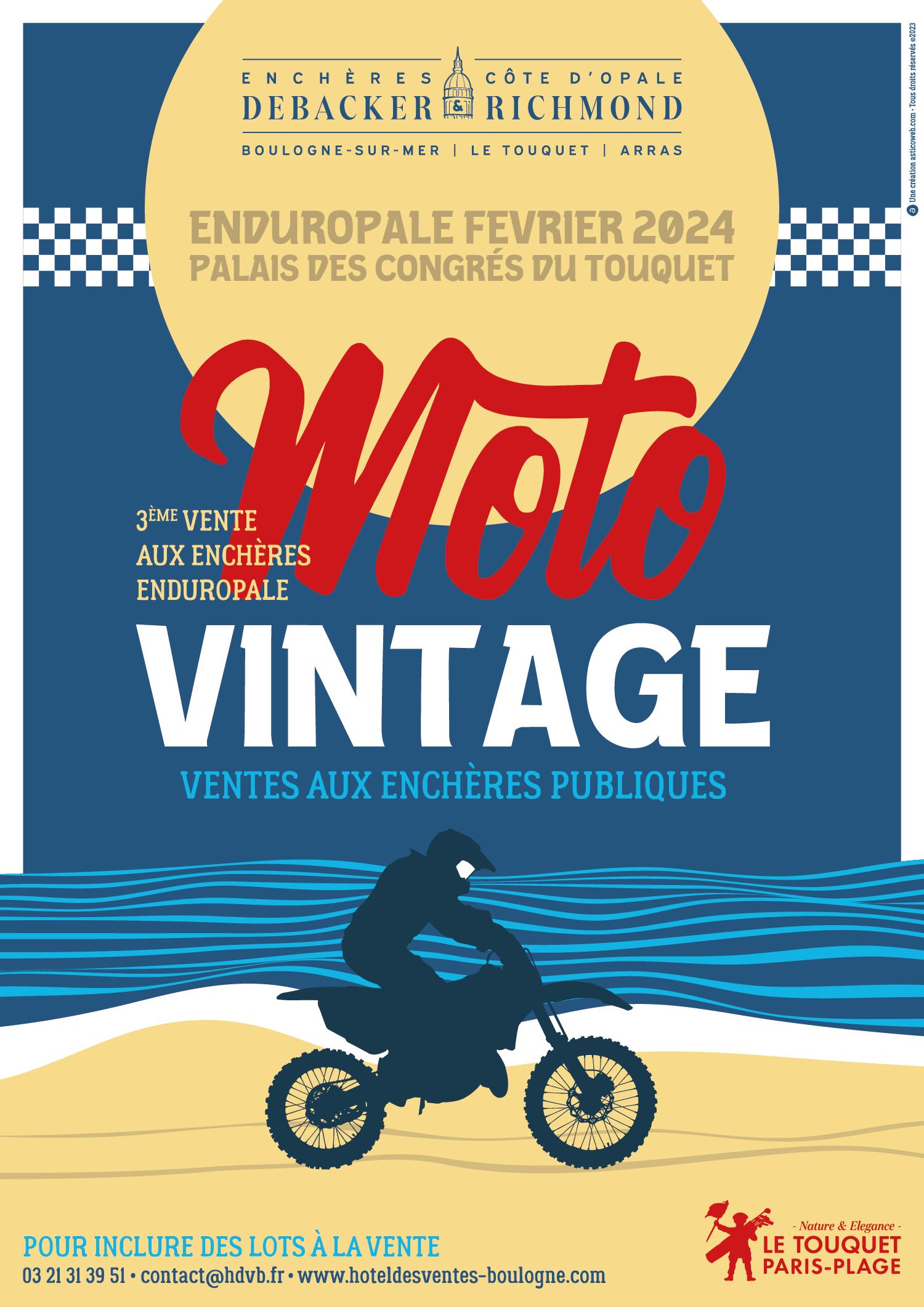 Création affiche Enduropale Moto Vintage · Affiche collector Moto Vintage Enduropale · Affiche numérotée vente aux enchères Enduropale · Création graphique Moto Vintage Enduropale · Affiche vente de motos de collection au Touquet · Affiche Hôtel des Ventes de Boulogne-sur-Mer · Communication print pour la vente Moto Vintage Enduropale