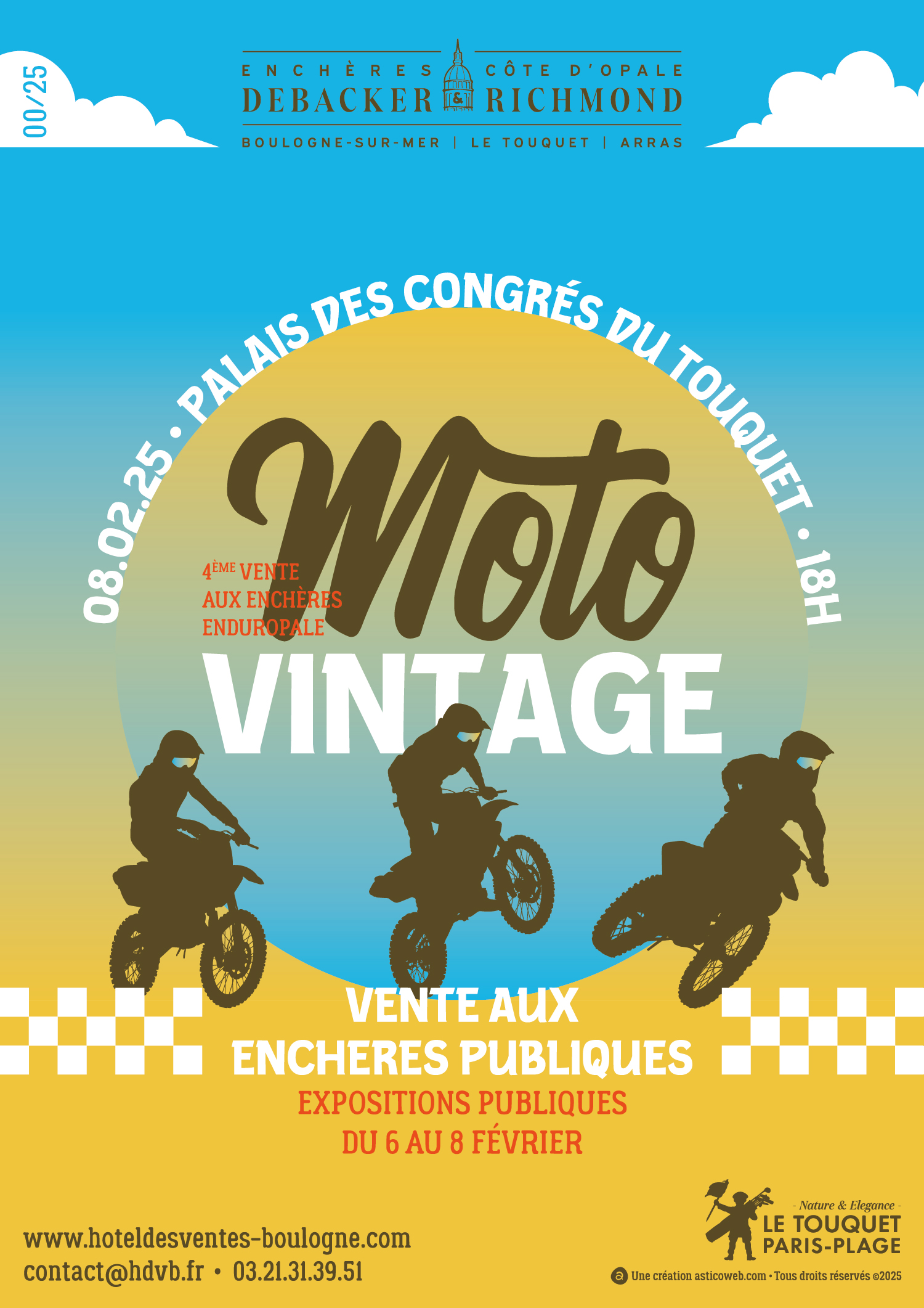 Création affiche Enduropale Moto Vintage · Affiche collector Moto Vintage Enduropale · Affiche numérotée vente aux enchères Enduropale · Création graphique Moto Vintage Enduropale · Affiche vente de motos de collection au Touquet · Affiche Hôtel des Ventes de Boulogne-sur-Mer · Communication print pour la vente Moto Vintage Enduropale