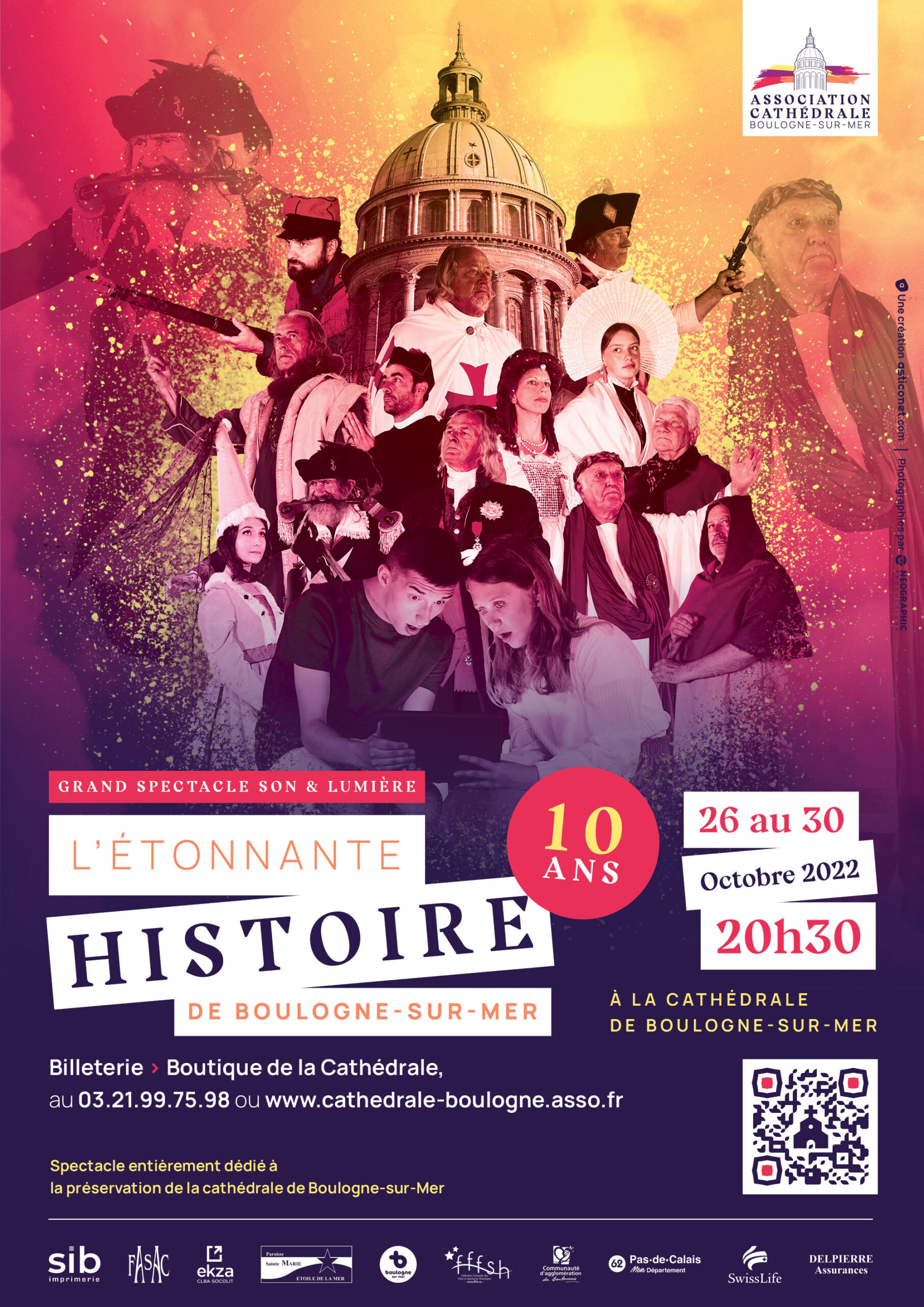 Création affiche spectacle Boulogne-sur-Mer · Affiche L’Étonnante Histoire de Boulogne-sur-Mer · Création graphique du spectacle son et lumière de Boulogne-sur-Mer · Affiche du spectacle historique de la basilique de Boulogne-sur-Mer · Communication print de l’Association Cathédrale de Boulogne-sur-Mer · Affiche événement culturel L’Étonnante Histoire de Boulogne-sur-Mer