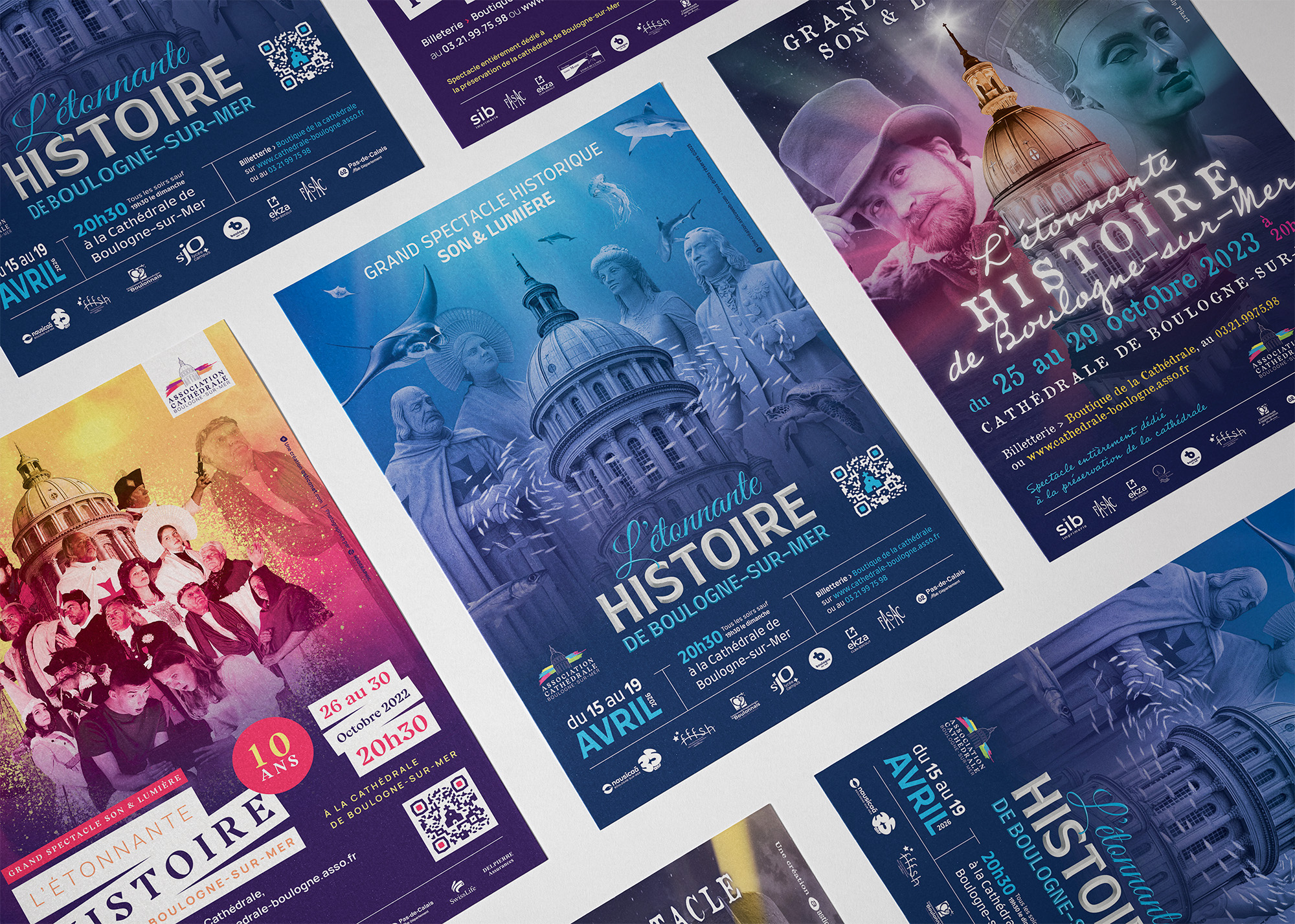 Création affiche spectacle Boulogne-sur-Mer · Affiche L’Étonnante Histoire de Boulogne-sur-Mer · Création graphique du spectacle son et lumière de Boulogne-sur-Mer · Affiche du spectacle historique de la basilique de Boulogne-sur-Mer · Communication print de l’Association Cathédrale de Boulogne-sur-Mer · Affiche événement culturel L’Étonnante Histoire de Boulogne-sur-Mer