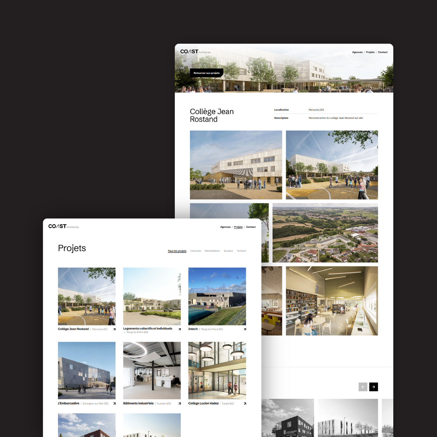 Création du site web COAST Architectes · Site web minimaliste pour COAST Architectes · Présentation des projets de COAST Architectes · Refonte du site web d’une agence d’architecture · Site web COAST Architectes Lille et Wimille · Web design épuré pour une agence d’architecture