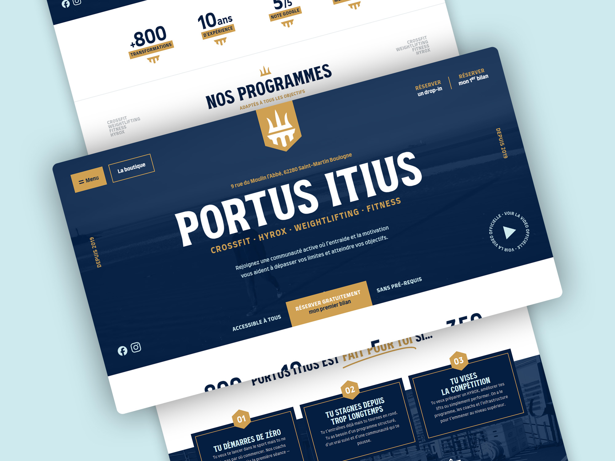 Nouvelle identité visuelle Portus Itius · Création du logo Portus Itius CrossFit · Site web Portus Itius à Boulogne-sur-Mer · Identité graphique de la box de CrossFit Portus Itius
