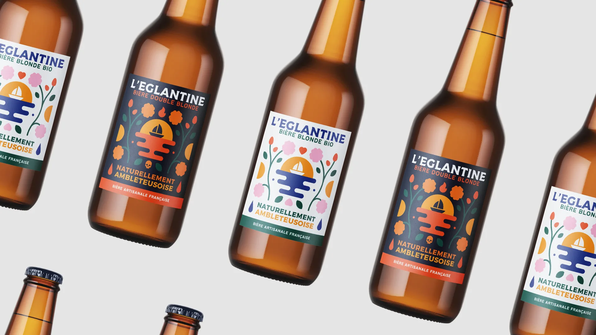 Création étiquette bière artisanale L’Églantine · Étiquettes des bières L’Églantine à Ambleteuse · Design étiquette bière blonde artisanale · Étiquette bière biologique L’Églantine · Packaging bière artisanale Côte d’Opale · Étiquette de bière inspirée du littoral d’Ambleteuse · Création graphique des bières L’Églantine