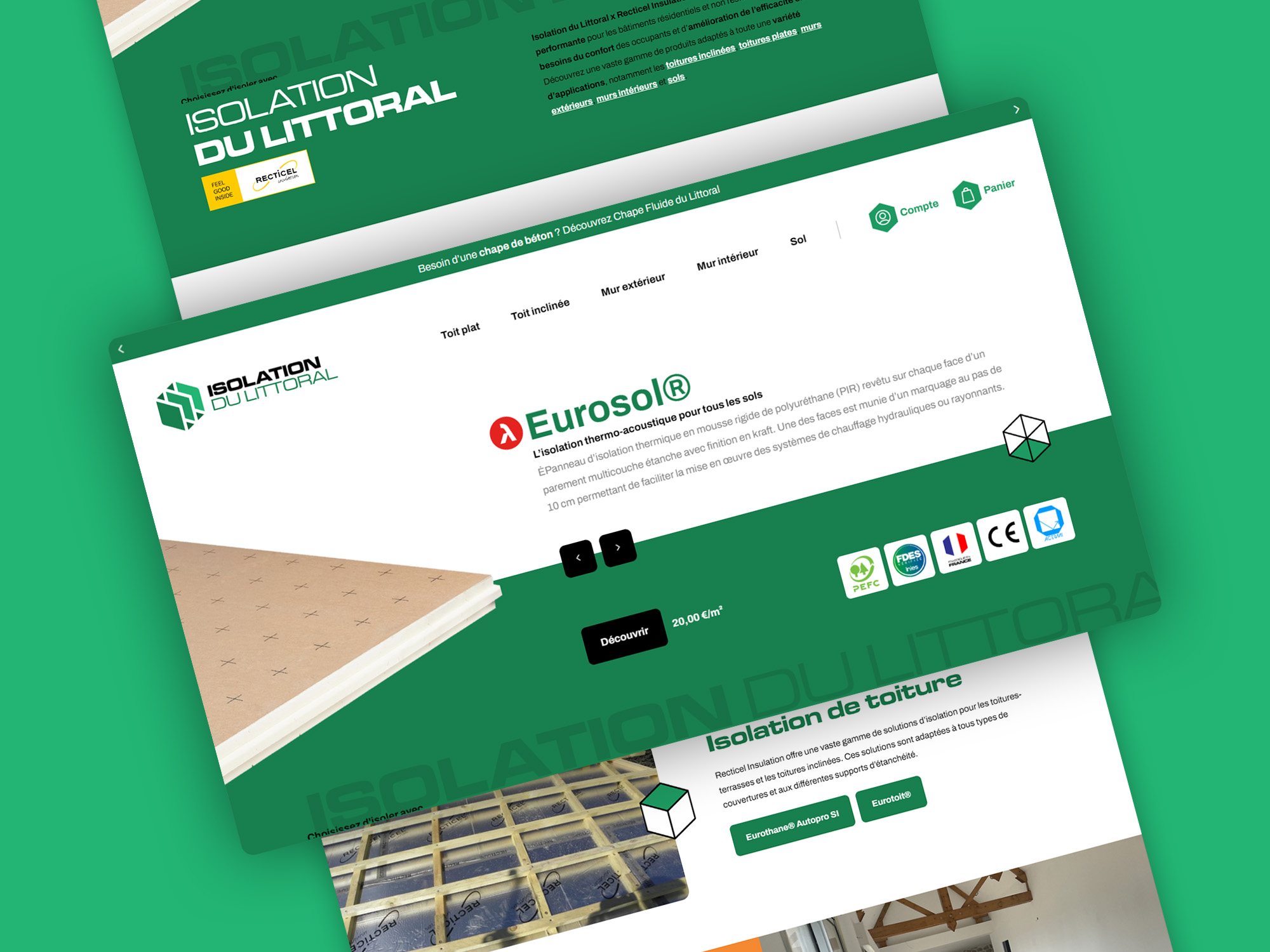 Création du site e-commerce Isolation du Littoral · Site de vente en ligne de produits d’isolation · Boutique en ligne Isolation du Littoral Côte d’Opale · Produits d’isolation thermique vendus au m² · Développement WooCommerce sur mesure pour Isolation du Littoral · Gestion des paquets et palettes sur le site Isolation du Littoral · Création du logo Isolation du Littoral · Catalogue de panneaux isolants Isolation du Littoral
