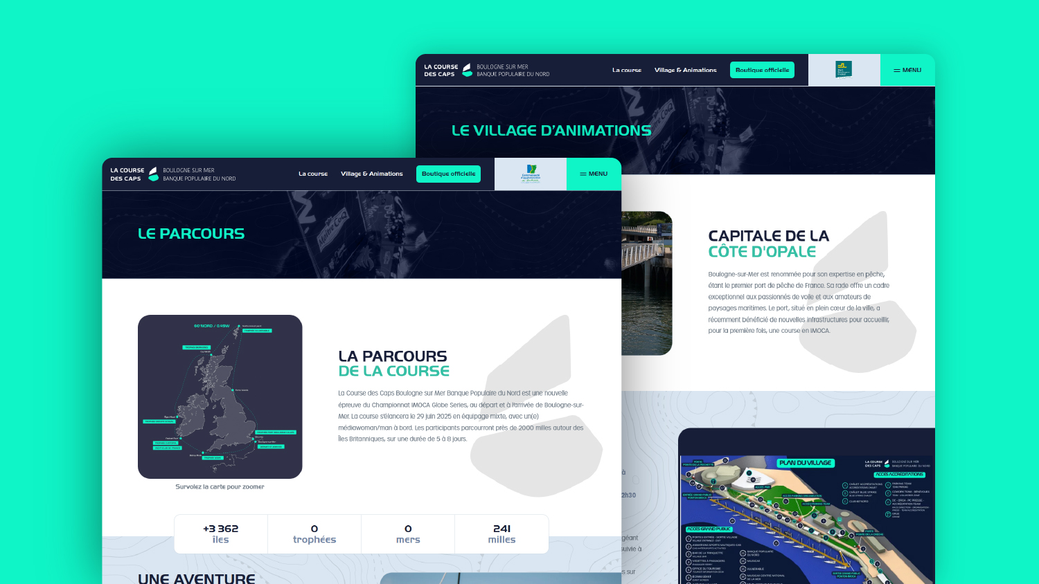 Création du site web La Course des Caps · Site de La Course des Caps à Boulogne-sur-Mer · Présentation des skippers de La Course des Caps · IMOCA sur le site de La Course des Caps · Développement web de La Course des Caps