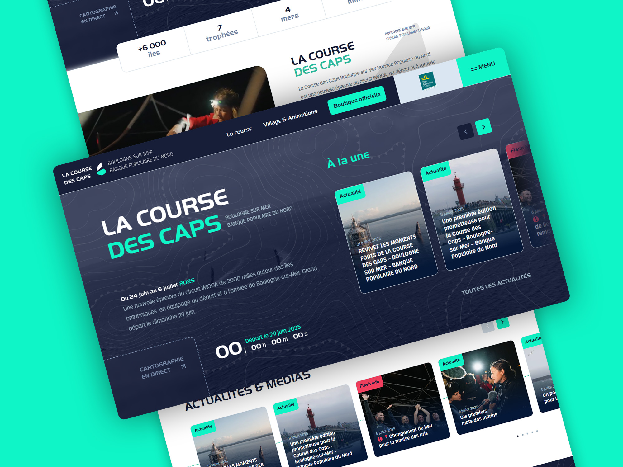 Création du site web La Course des Caps · Site de La Course des Caps à Boulogne-sur-Mer · Présentation des skippers de La Course des Caps · IMOCA sur le site de La Course des Caps · Développement web de La Course des Caps