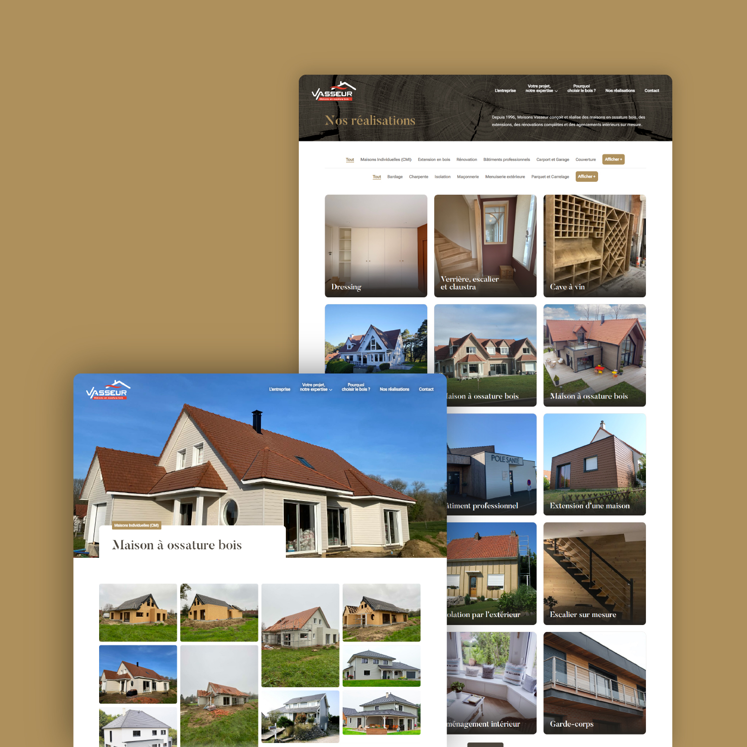 Refonte du site de Maisons Vasseur ossature bois · Site web du constructeur Maisons Vasseur · Réalisation de maison à ossature bois par Maisons Vasseur · Expertises et savoir-faire de Maisons Vasseur · Réalisations dynamiques du site Maisons Vasseur