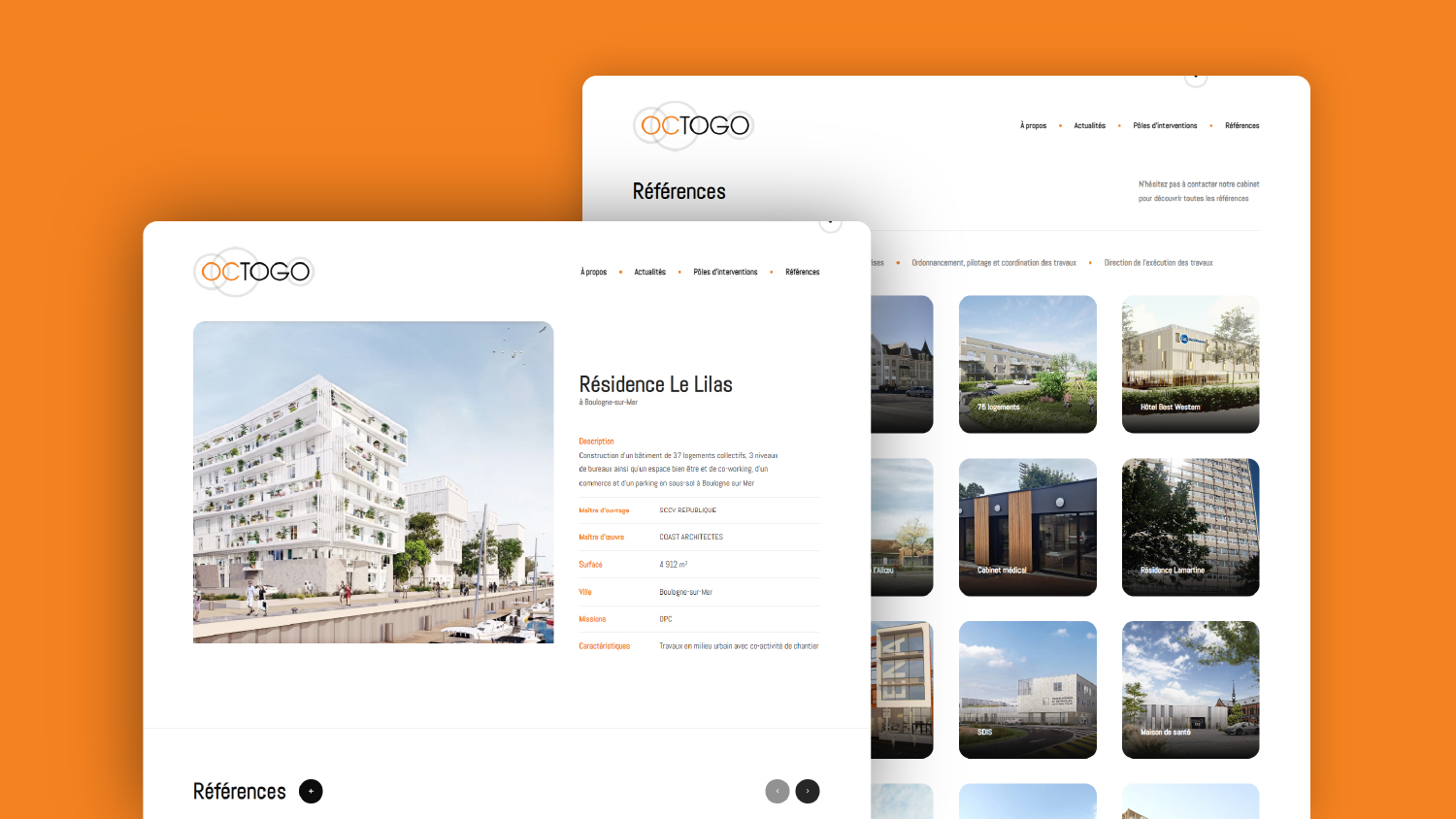 Création du site web OCTOGO économiste de la construction · Site web du cabinet OCTOGO · Présentation des pôles d’intervention OCTOGO · Références du cabinet d’économie de la construction OCTOGO · Développement web des références OCTOGO · Visite virtuelle 360 des locaux OCTOGO · Site web économie de la construction et maîtrise d’œuvre